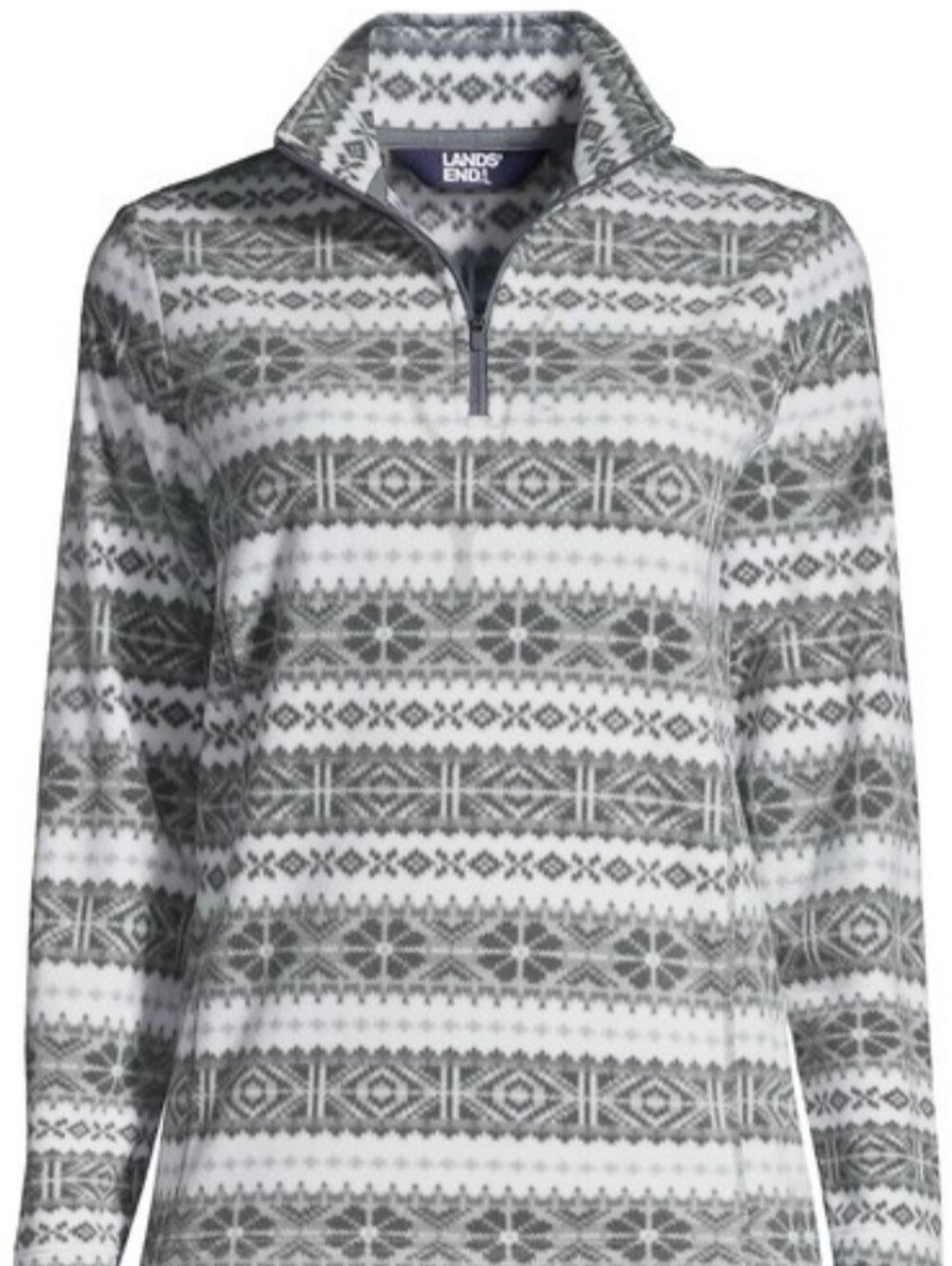 Lands' End Gray and White Nordic Fleece Pullover